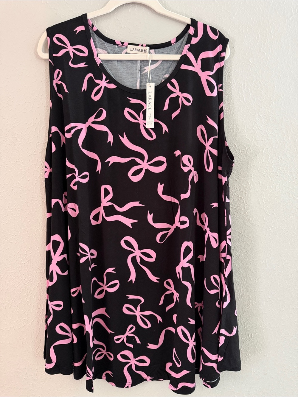 LARACE Black Tank Top with Pink Bow Print